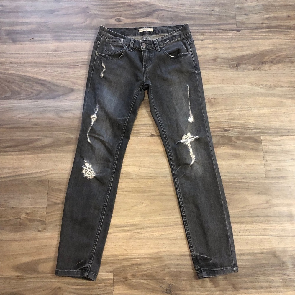 Free People Jeans Women's 26 Distressed Black Slim Fit Cropped Denim